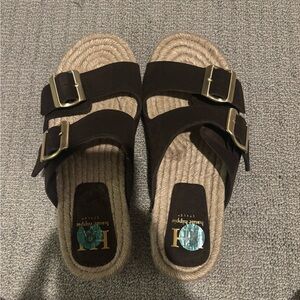 Haute Hippie Black Sandals with Gold Buckles